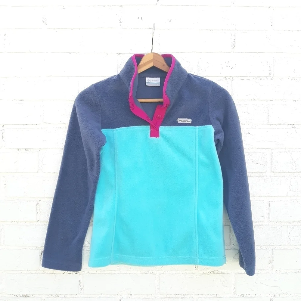 Columbia Fleece Pullover Snap Girls Medium Multicolor